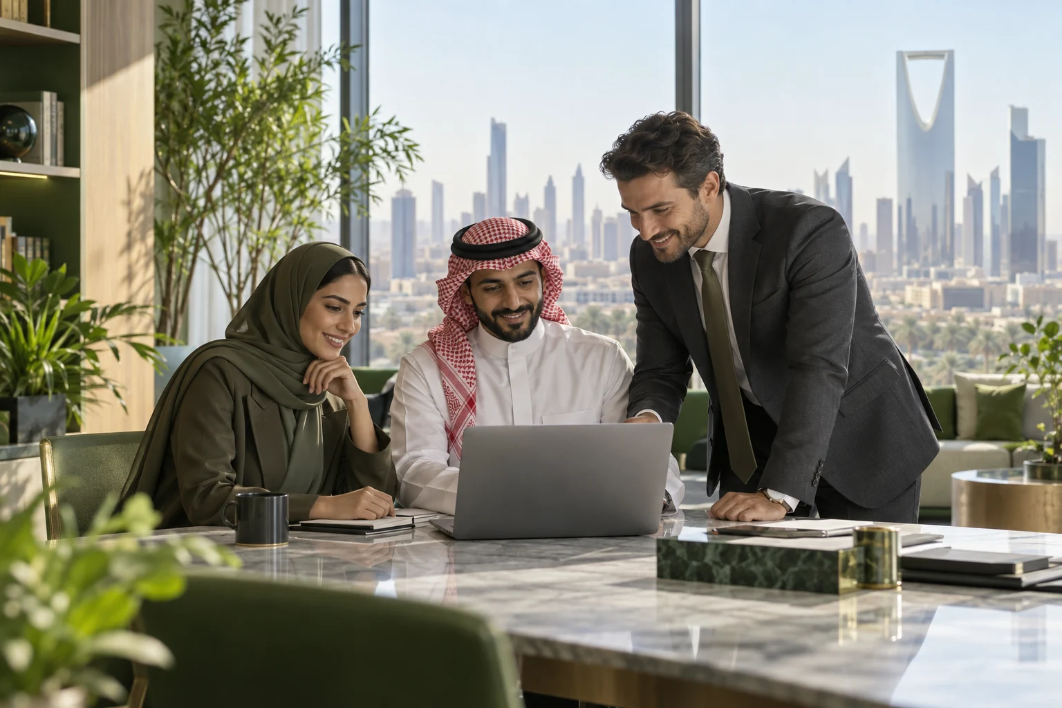 Professionals collaborating in a modern business environment